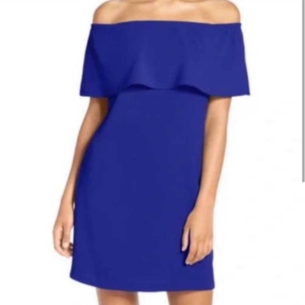 Charles Henry Royal Blue Off-Shoulder Ruffle Dress